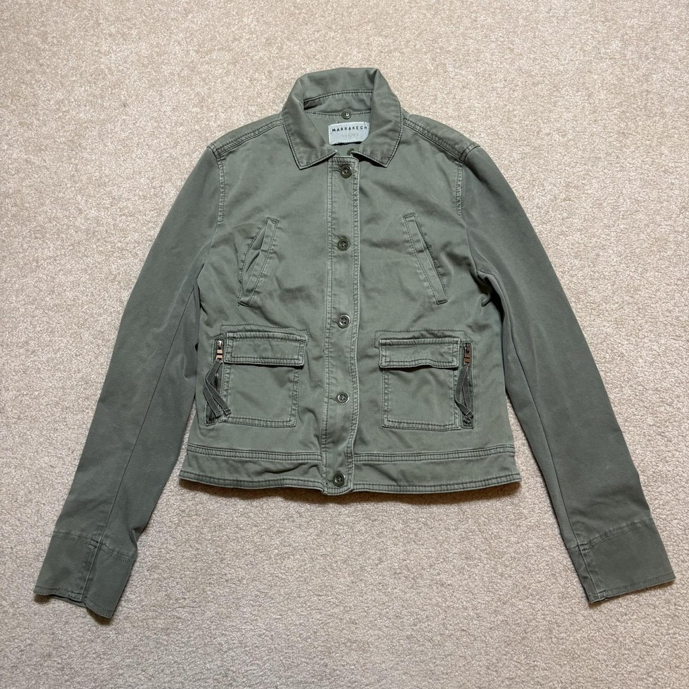 Marrakech Jacket Womens MED Green Utility Military‎ Twill Moto Zip Anthropologie
